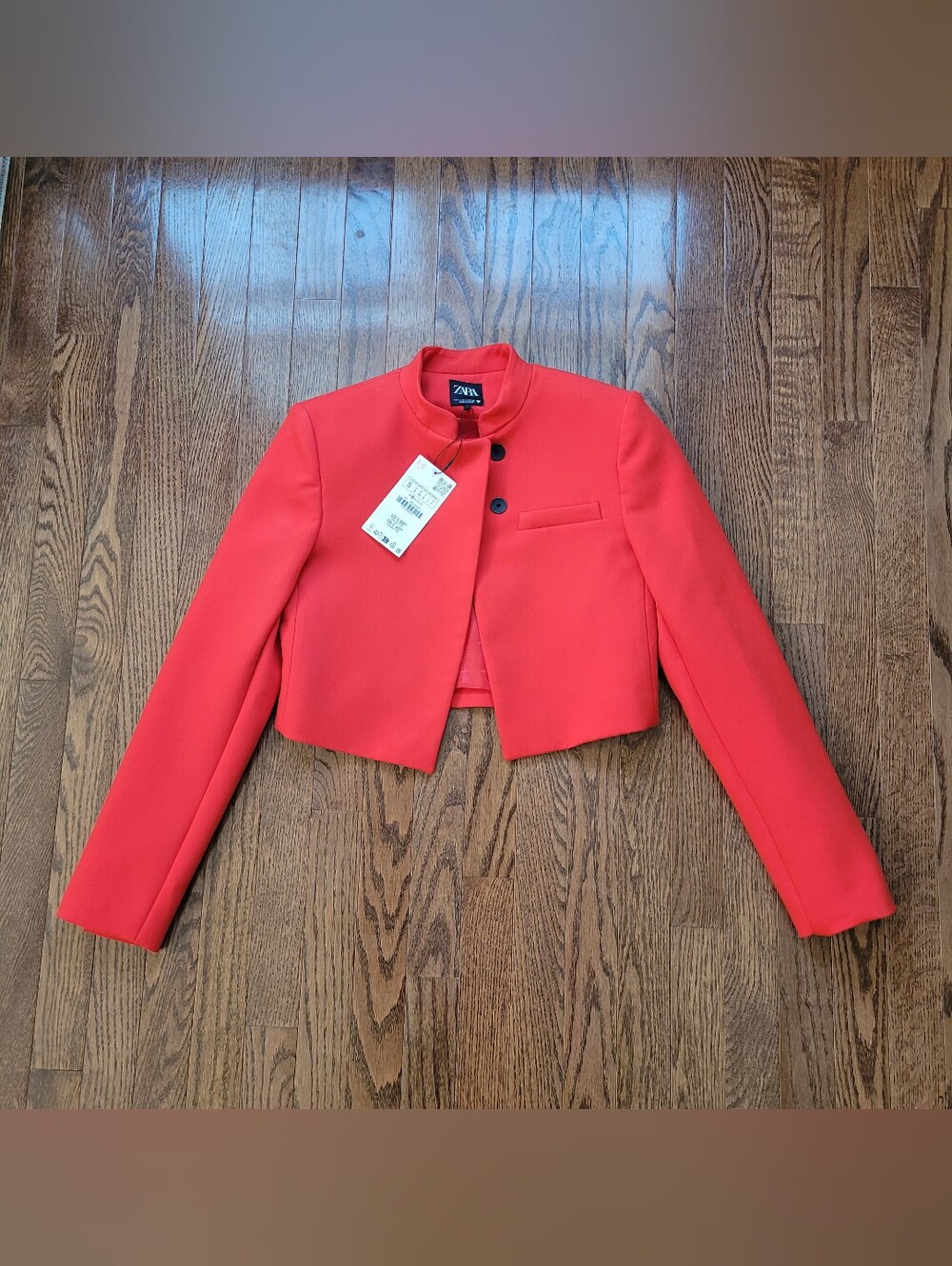 Zara Cropped Red Collarless Blazer Jacket